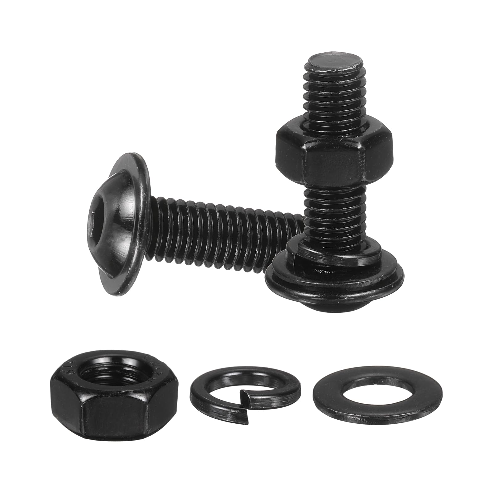 M METERXITY 20 Set M8 x 25mm Flanged Button Head Socket Cap Screws, Black 304 Stainless Steel 18-8 Hex Socket Head Screws Bolts, Nuts, Flat & Lock Washers for DIY, Furniture, Automotive