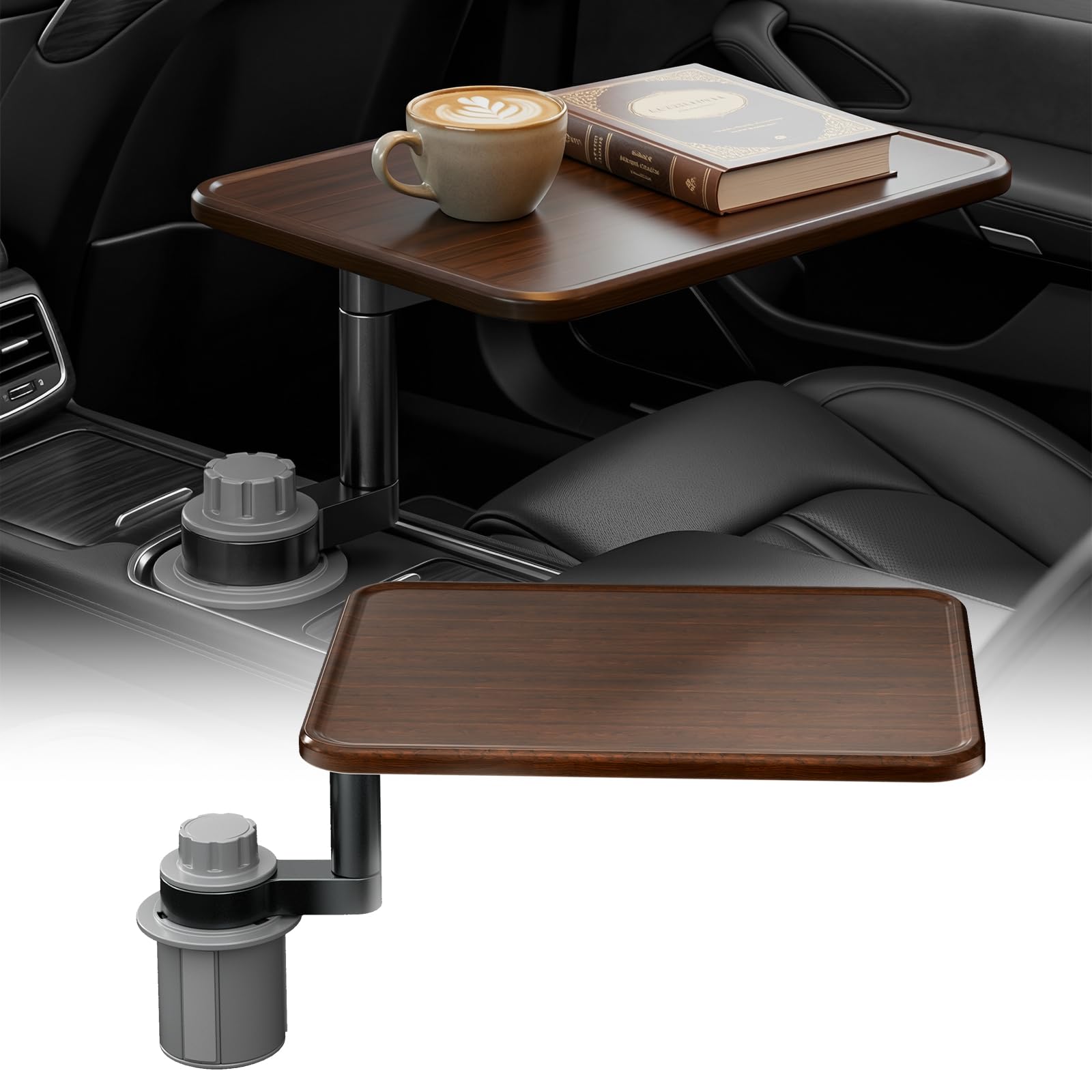 Support de bureau pour ordinateur portable, table porte-gobelet pivotante à 360° Support en bois pour, table et plateau repas pour voiture Compatible avec les modèles la plupart des véhicules