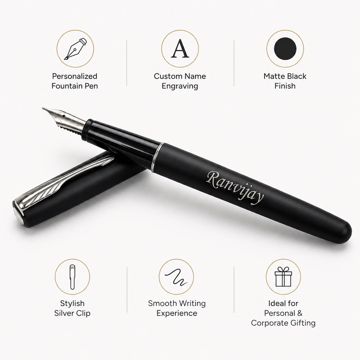 SAVRI Personalized Parker Fountain Ink Pen with Name Engraved
