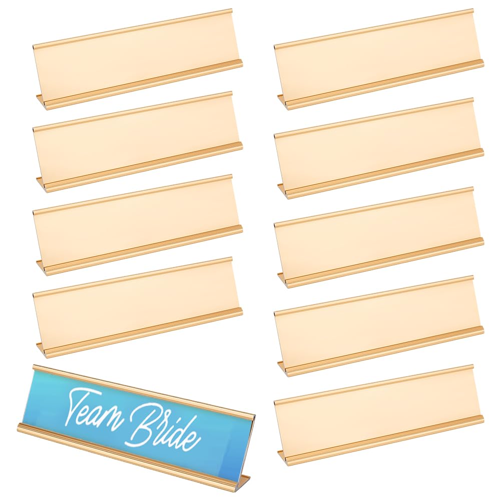 BENECREAT 10 Pcs Aluminum Desk Name Plate Holder, 20x2.5x5cm/7.9x1x2 Inch Office Name Plate Holder for Office Conference, Meeting Room or Other Business Event, Light Gold