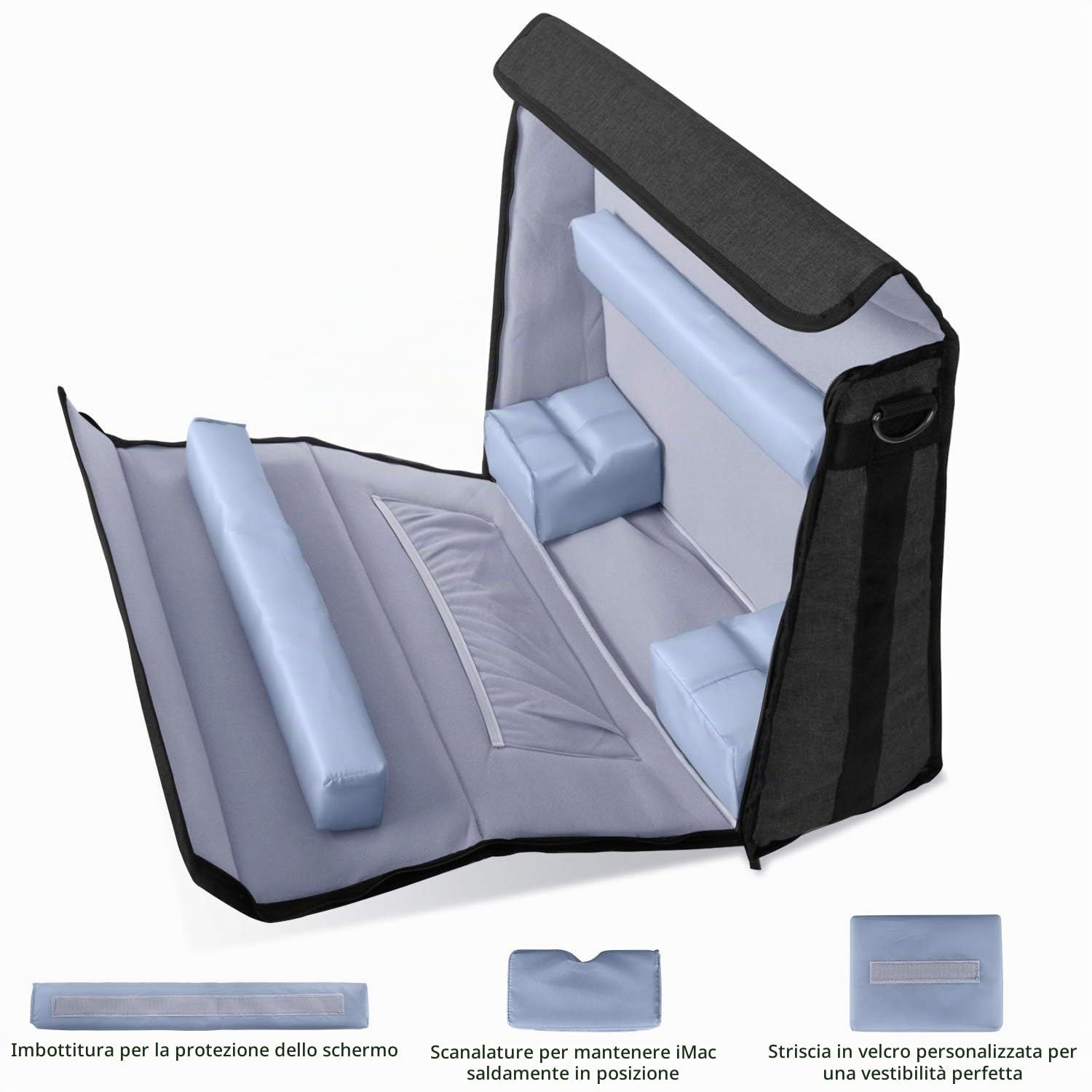Damero Borsa da Viaggio per Apple iMac 27" e Accessori, Nero (Solo Borsa) | Custodia per iMac e Altri Accessori È Dotata di Maniglia Imbottita e Tracolla Regolabile