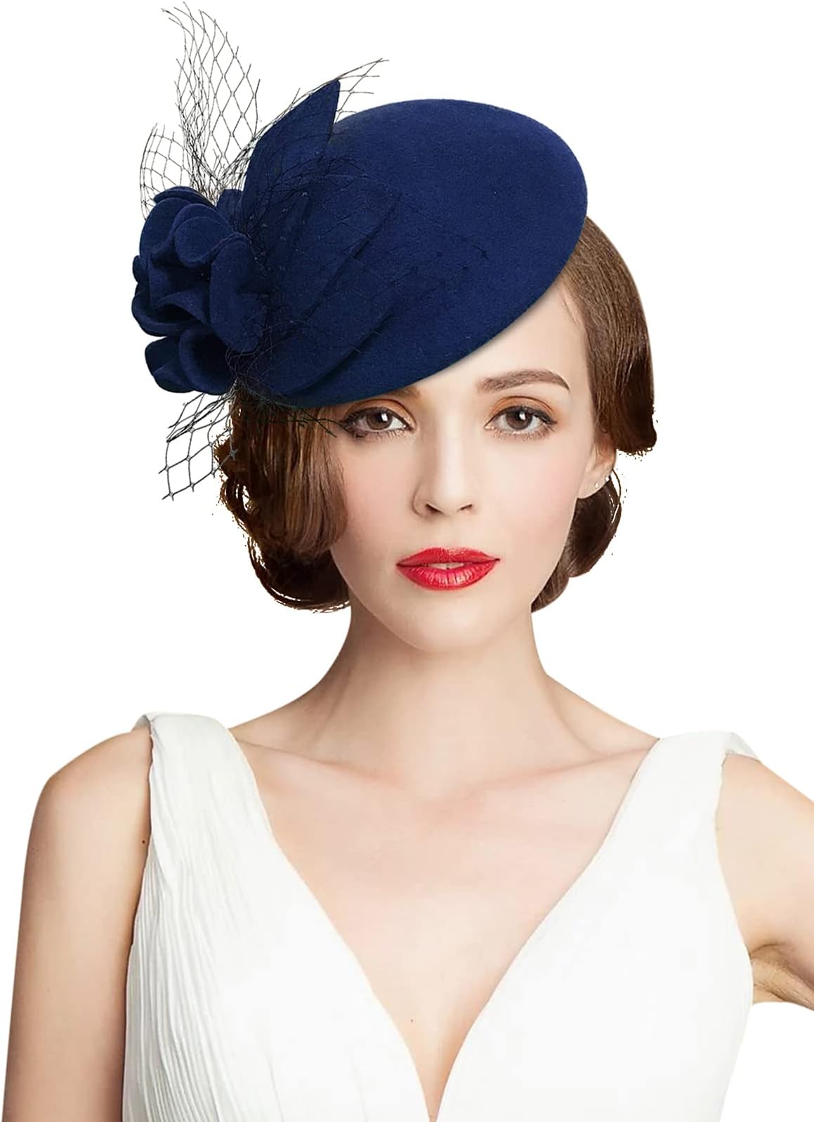Vintage 1920s Wool Felt Flower Fascinator Pillbox Hat British Wedding Church Derby Hats for Women Winter Fedoras