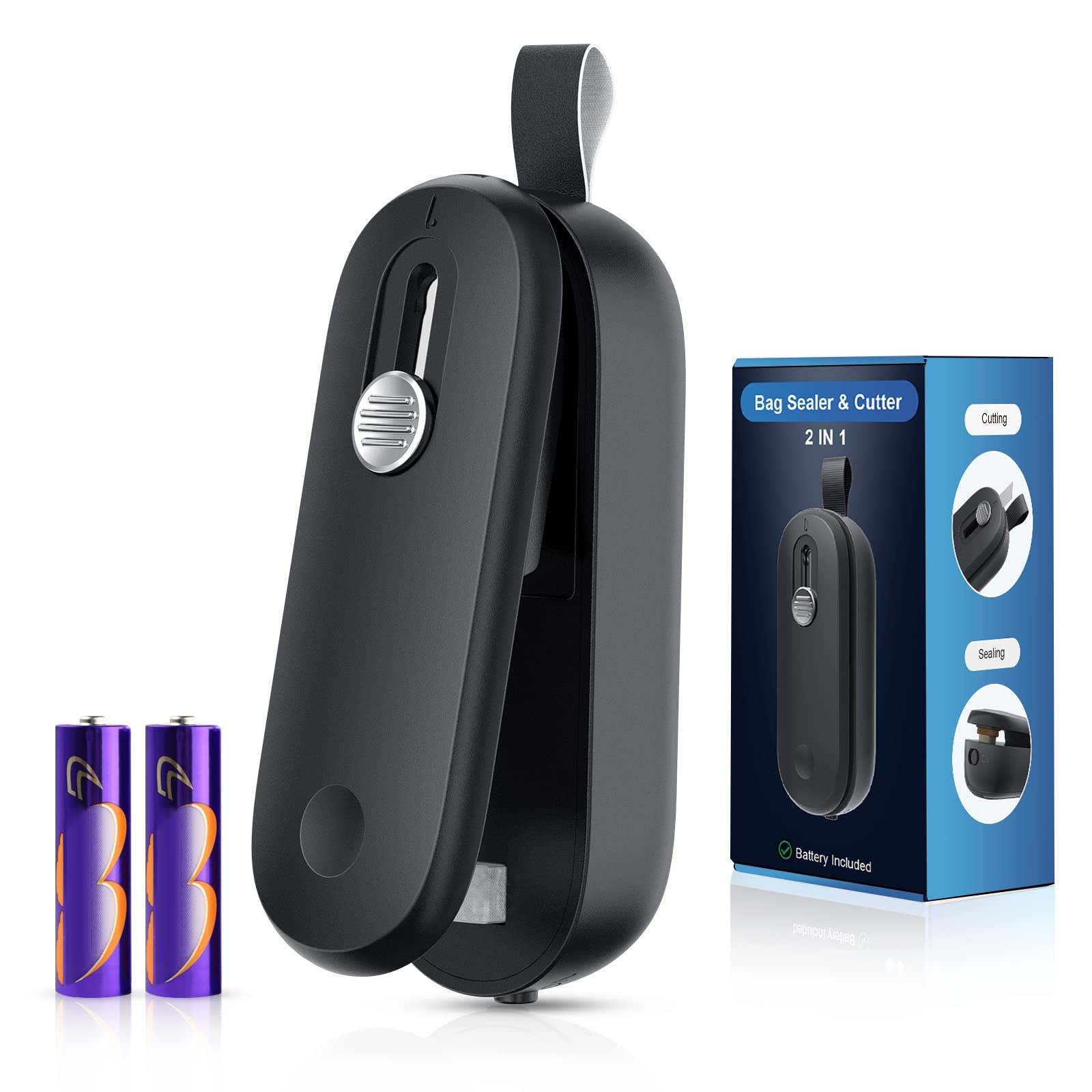 Bag Sealer Mini, Handheld Bag Sealer Heat Seal, 2 in 1 Portable Chip Bag Resealer Vacuum Sealer for Mylar Bags Kitchen Gadget Travel Food Snack Saver (Batteries Included)