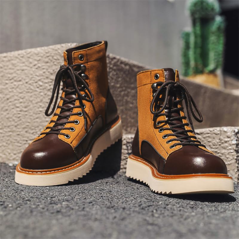 Men's Suede Leather Combat Boots, Lace-up Work Boots with Platform Sole4