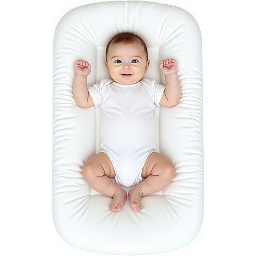 Baby Lounger for Infants Babies 0-24 Months, Bionic Organic Lounger, Soft Cotton Breathable Infant Floor Seats & Loungers for Newborn Baby Shower Gifts (White)
