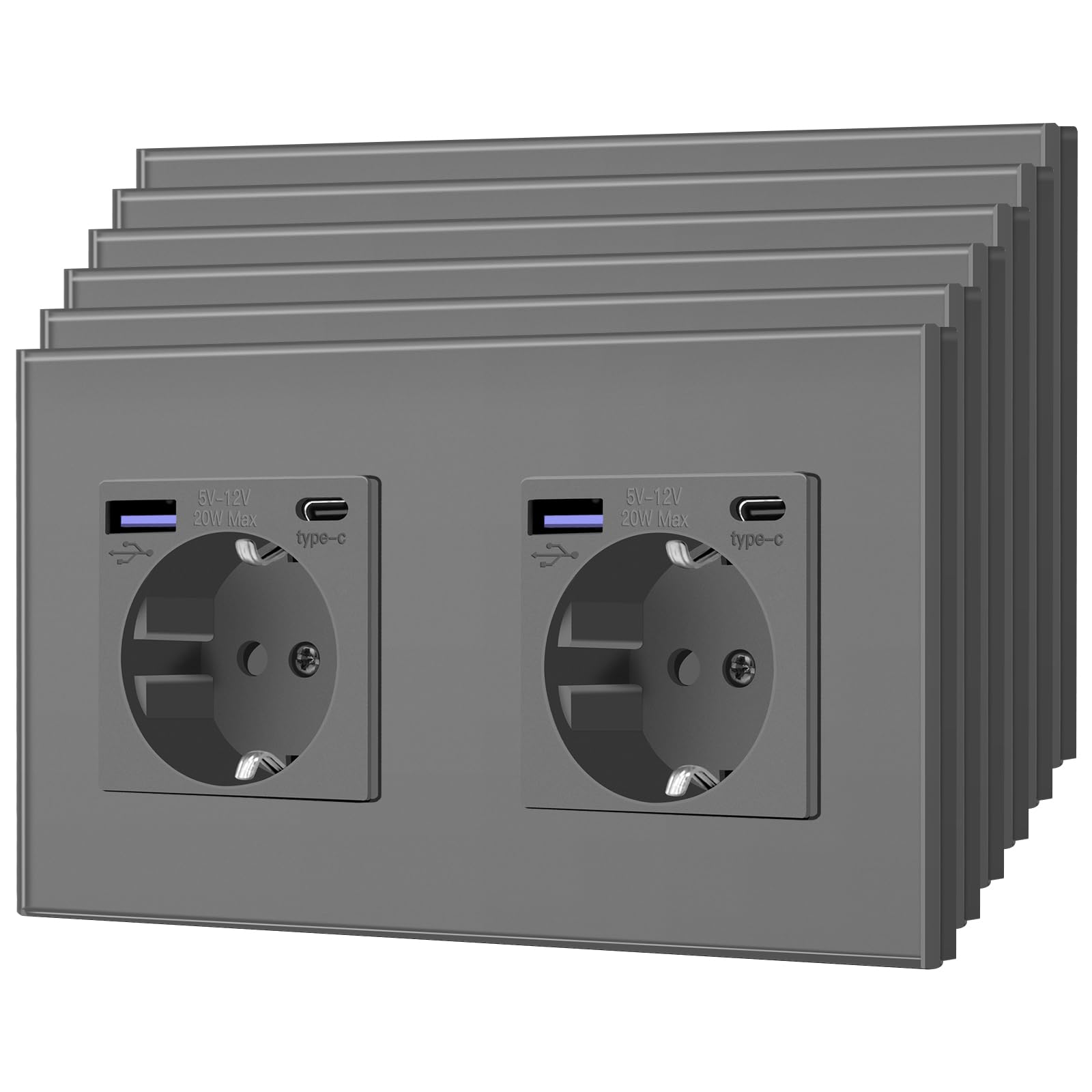 BSEED Enchufe Pared con 20W USB y Tipo C,Enchufe USB C de Cristal,Carga Rápida,3 en 1，Fácil Instalación,1 Enchufe,86mm Blanco — view 32