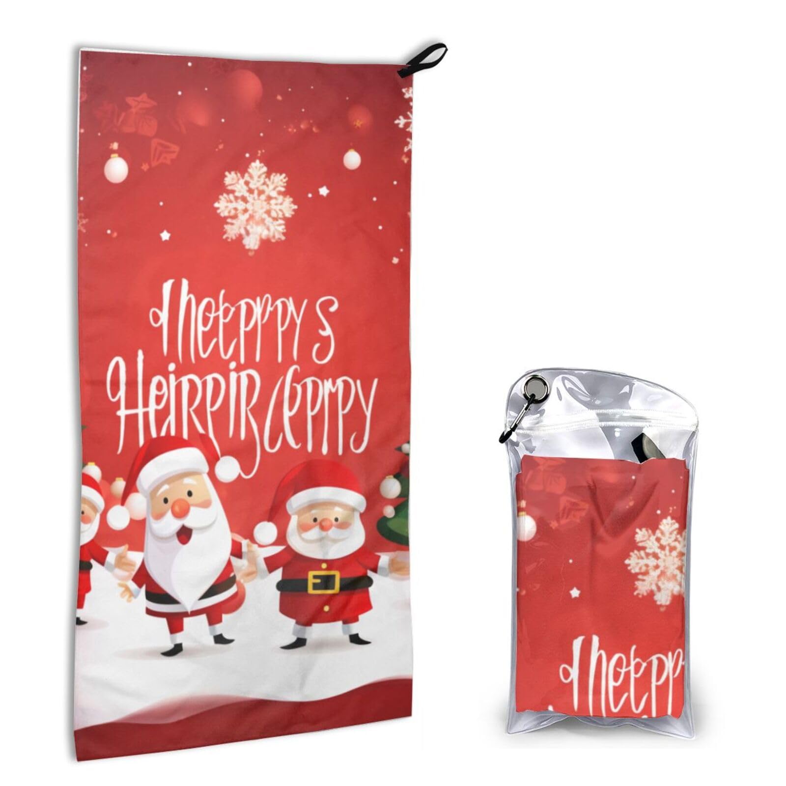 BWWHCCTI Quick Dry Hand Towel With Bag - Merry Christmas art Printed Super Absorbent Face Cloth Microfiber Travel Sports Towels 40x80cm