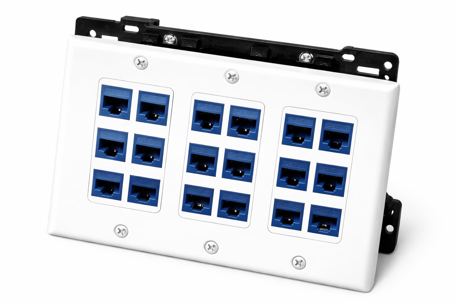 DIYTECH 18 Port Ethernet Wall Plate, Cat 6, Wall Outlet, RJ45 Female To Female Keystone Jacks - White