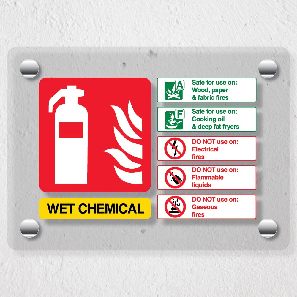 V Safety Wet Chemical Fire Extinguisher - 200 x 150 mm - Acrylic Perspex Cast Clear Safety Sign