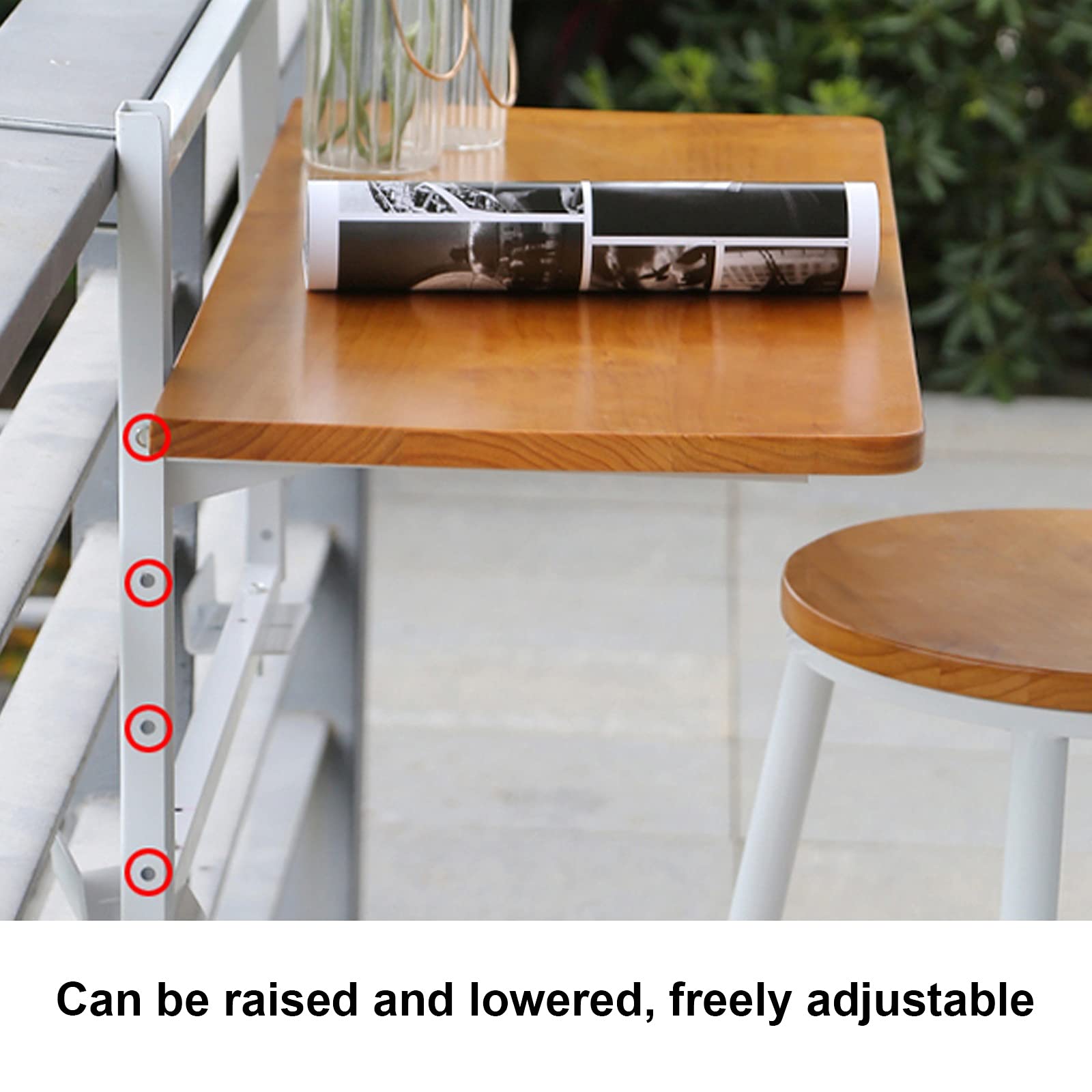 Mesa Colgante, mesas auxiliares Ajustables para Uso Exterior, Escritorio Plegable para balcón o terraza, Estante para Ordenador para barandilla de terraza, Soporte Elevador Plegable, Estante
