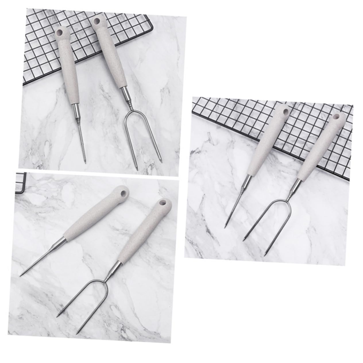 SUPVOX 3 Set Forche Flessibili Spiedini Spiedo Forchette The Fork Barbrcue Double Barbacue Doble Accessori Per Barbecue Forchetta Per Barbecue Silver 2 Pezzi*3