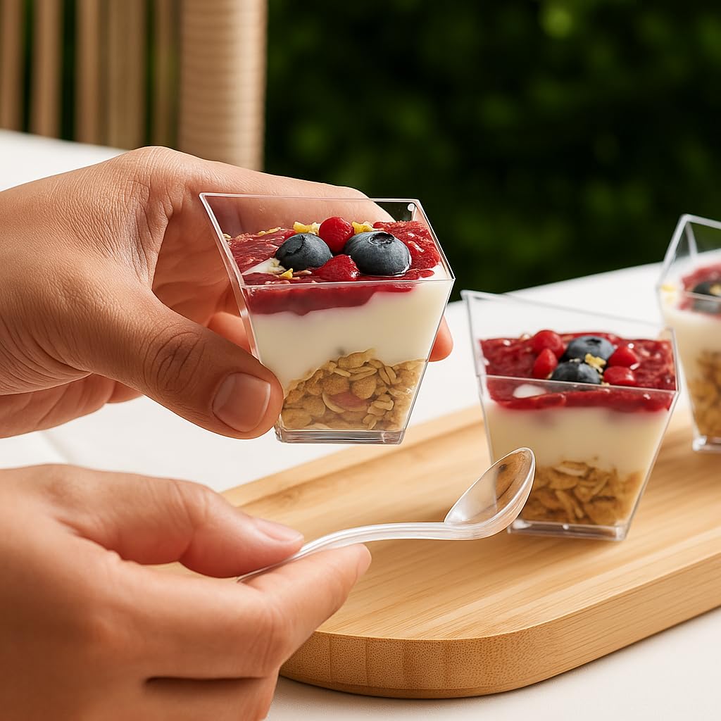 MIVIDE Lot De 100 Gobelets à Dessert Avec Couvercle, 180 Ml, En