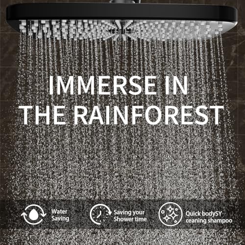 Image of High Pressure Shower Head with Handheld, Upgrade Rain Shower Heads with Fixed Showerhead Combo, 10 Sprays Handheld Shower Head Built in Power Jets, 71 inch Long Hose, Matt Black