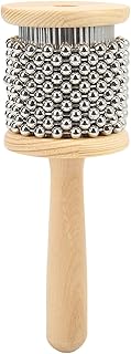 Cabasa Instrument, Wooden Turbo Cabasa Hand Cranked Cabasa Music Instrument Hand Percussion Instrument with Metal Steel Bead Balls(S)