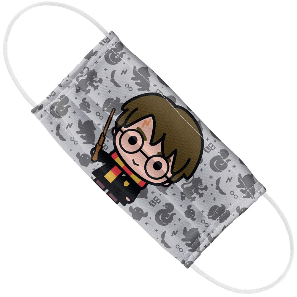 Harry Potter Harry Chibi and Pattern 1-Ply Reusable Face Mask Covering with Adjustable Nose Wire, Unisex