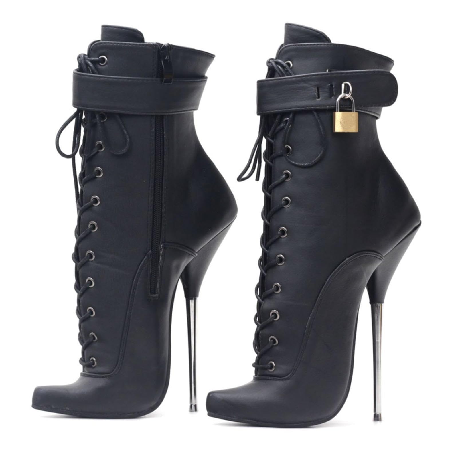 Talon Aiguille Talons Hauts 18 Cm Boots de Ballet Pointu à Talon Haut Lacet avec Serrures, Black-38