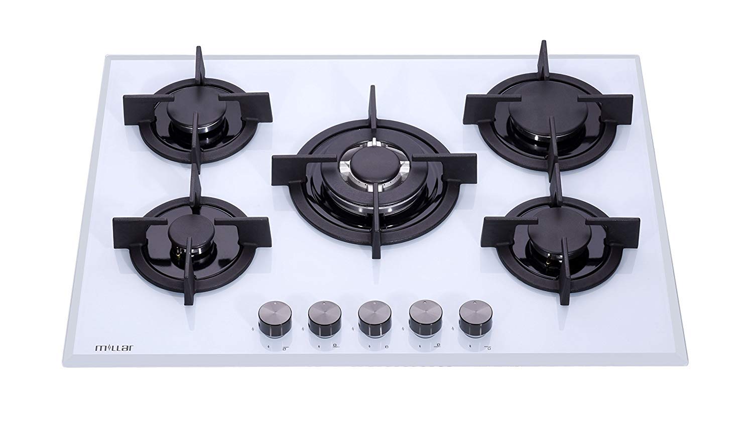 Millar Gh7051pw 70cm Built In 5 Burner White Gas On Glass Hob