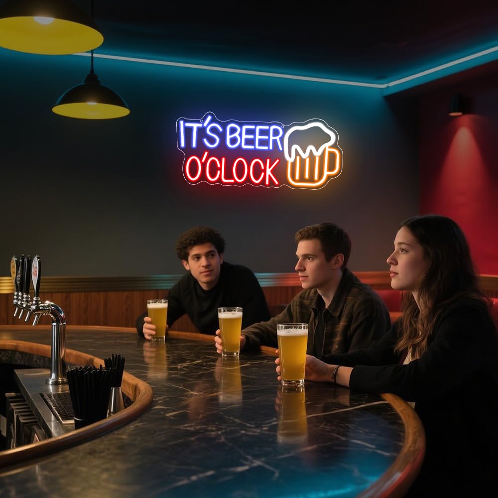 Neon Bar Sign,It's Beer O'clock LED lights for Wall Art Decor,Cheers Dimmable Neon Light Sign Backdrop for Home Bar Bedroom Club Party Man Cave,Pub Signs Gift for Men Women USB Powered(15.4"*6.7") - Image 2