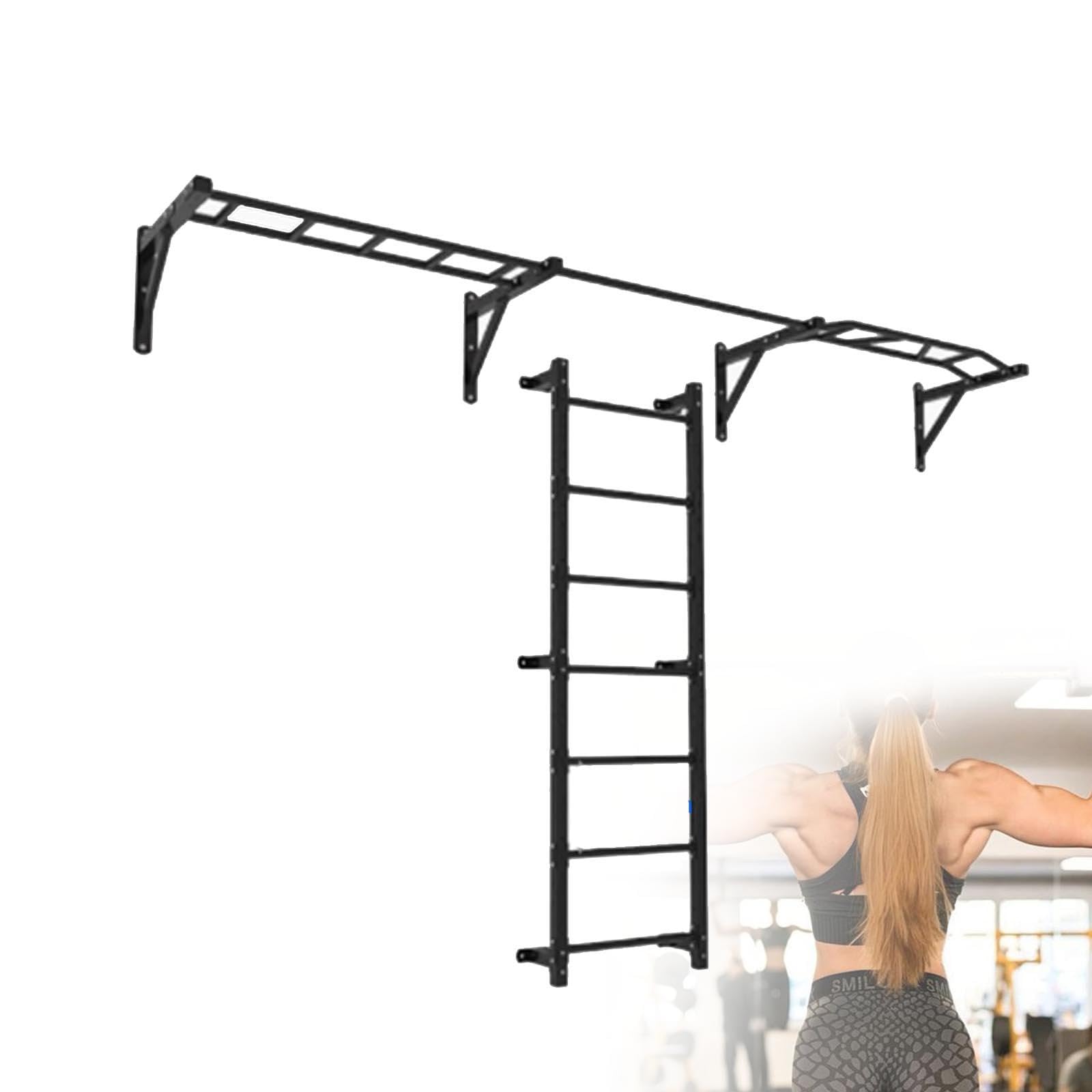 Wall-Mounted Pull Up Bar with Ladder Strength Training Pull-Up Bars Physical Therapy for Stretching and Various Exercises Pull-Up