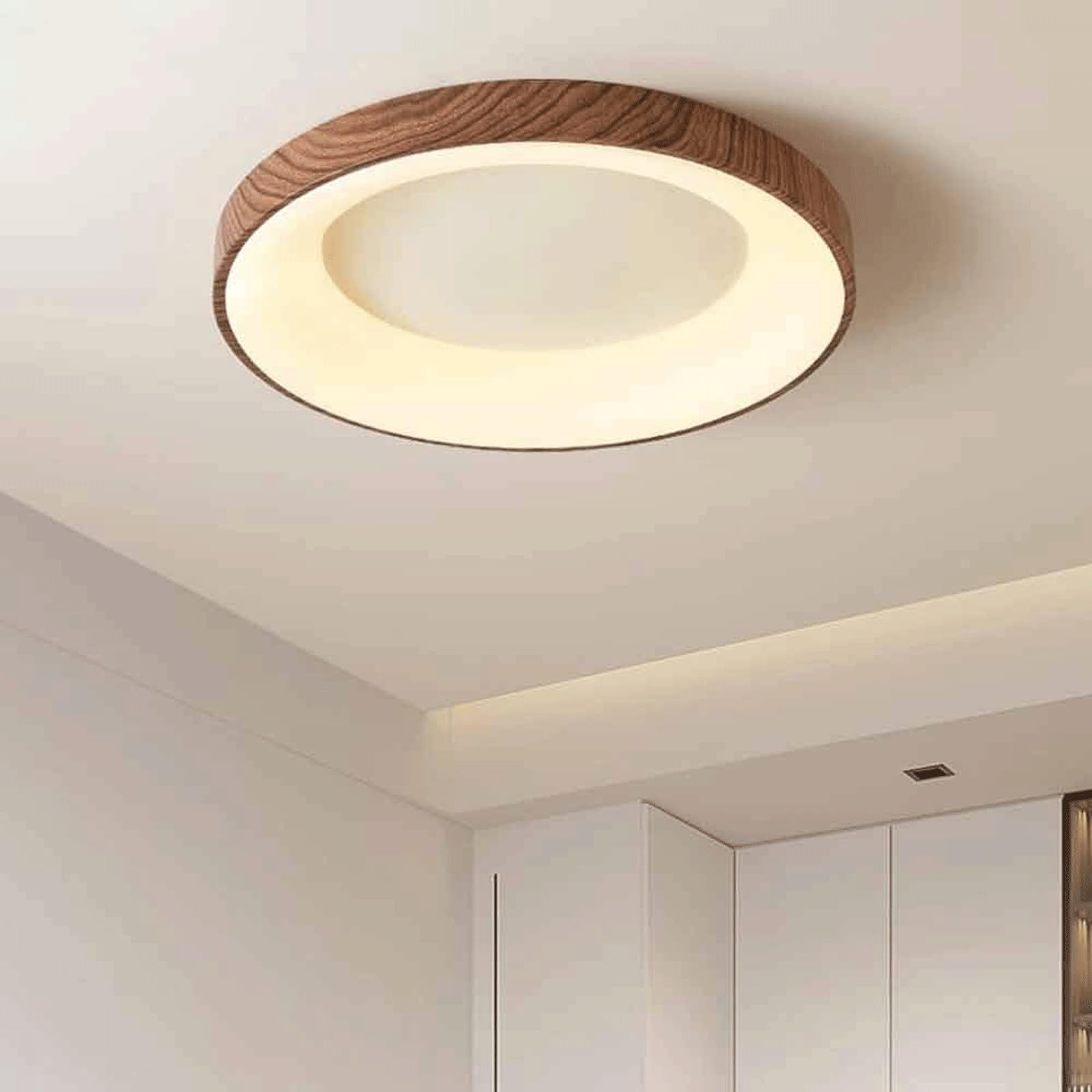 Okrągła wpuszczana lampa sufitowa LED, żyrandol, oświetlenie blisko sufitu, regulowana temperatura barwowa 3000K/4000K/6000K (drewno, 40 cm/15,7 cala)