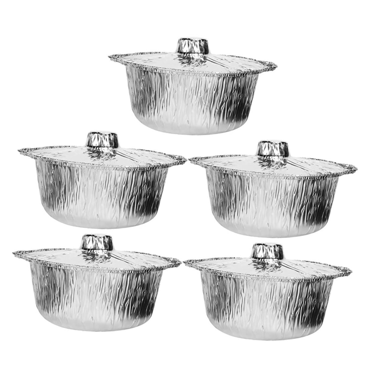 ibasenice 5pcs Tin Foil Pan If with Camping Foil Pans Round Food Pan Camping Supplies Tinfoil Portable Grill Pans Food Pot Picnic Foil Pots Multi-use Grill Pot Food Container Silver