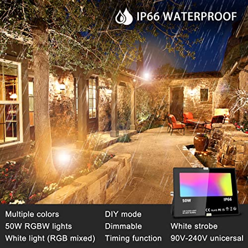 MELPO Led Flood Light 500W Equivalent, RGBW Led Outdoor Lights Colored Floodlight with Remote,50W,5000ML 2700K,120 Colors, Timing, Dimmable, Custom Modes, Landscape Lighting - Image 3