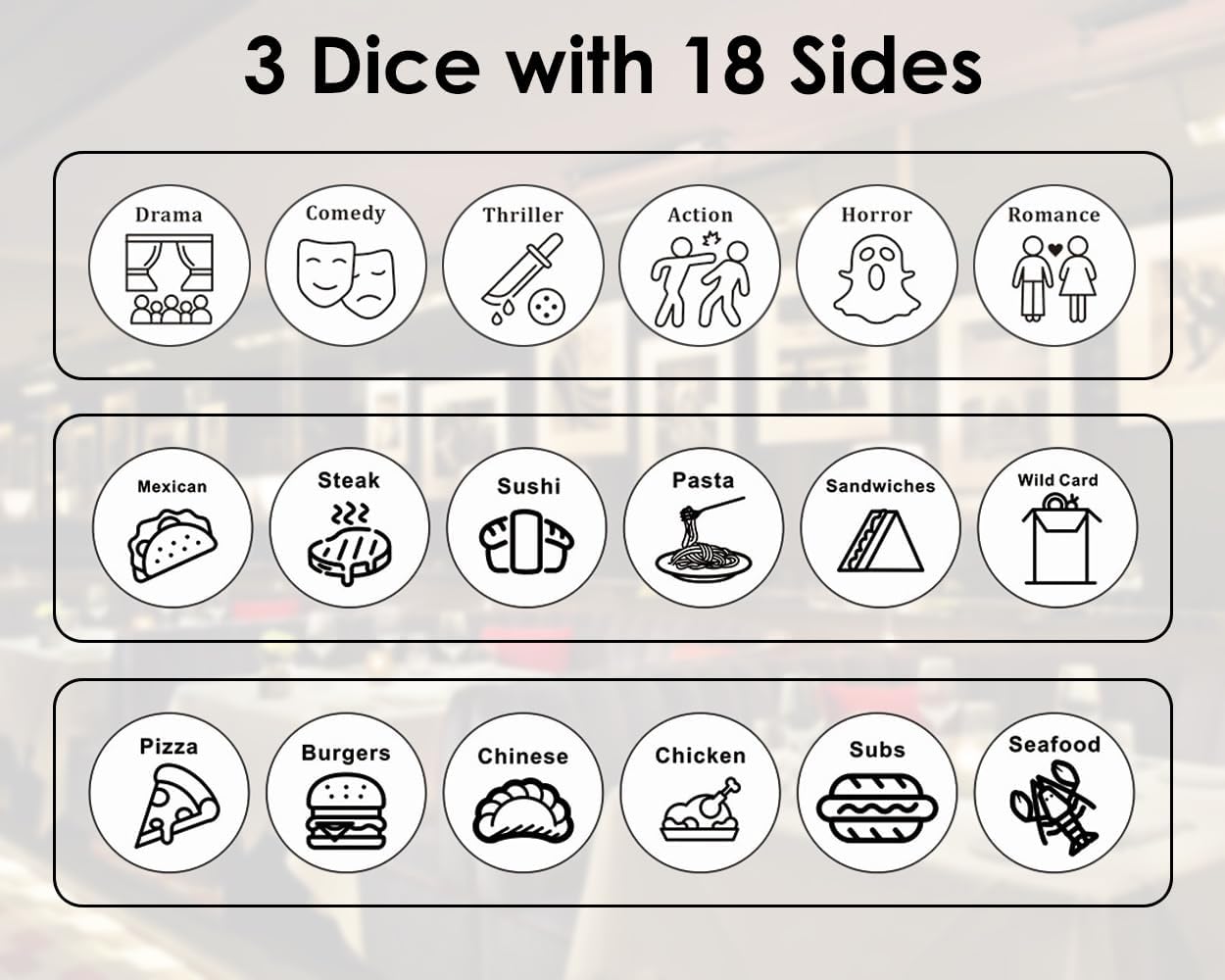 3 Pieces Date Night Dice Set, 1 Movie Theme & 2 Food Decision Dice for Couples, Perfect for Date Nights, Anniversaries, Couple Gifts - Silver, Stainless Steel