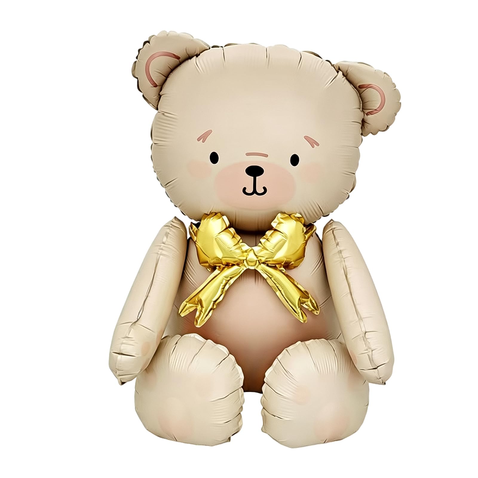 Giant Teddy Bear Foil Balloon, Cute Bear Foil Balloon, Cream With Gold Bow, Inflatable Decorations for Birthday Celebrations，F