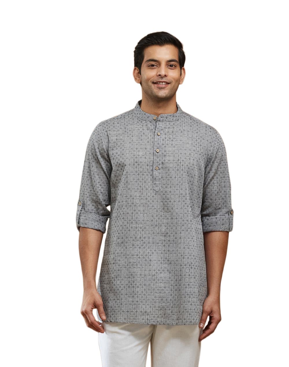 fabindia Grey Cotton Dobby Slim Fit Short Kurta-picture-35