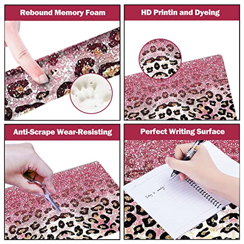 Image of ARTSO Extended Gaming Mouse Pad Set, Keyboard Wrist Rest Support Pad + Wrist Cushion + XXL Large Mouse Pad + Coaster, Stitched Edge, Non-Slip, Memory Foam Desk Mat, Pink Leopard Print