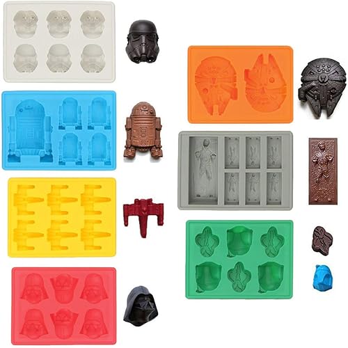 Sunerly Moldes de silicona para bandeja de hielo en formas de personajes de Star Wars, ideal para chocolate, bandejas de cubitos de hielo, gelatina,