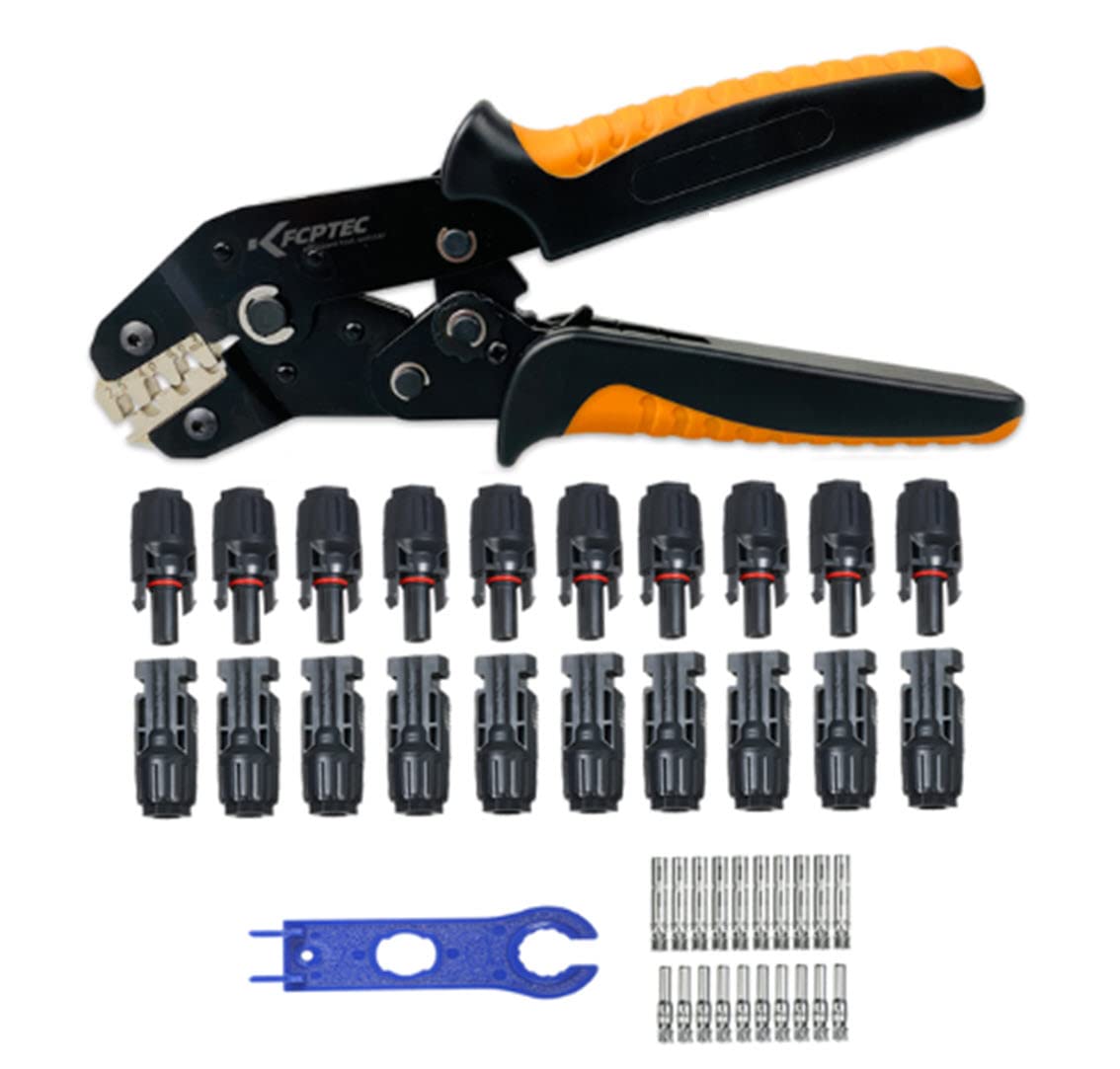 ECI ELETTROFORNITURE MC-4 KIT PINZA a crimpare solari per pannelli fotovoltaici Set di strumenti di crimpatura per cavi e cavi connettori fotovoltaici terminali solari maschio femmina + 20 CONNETTORI