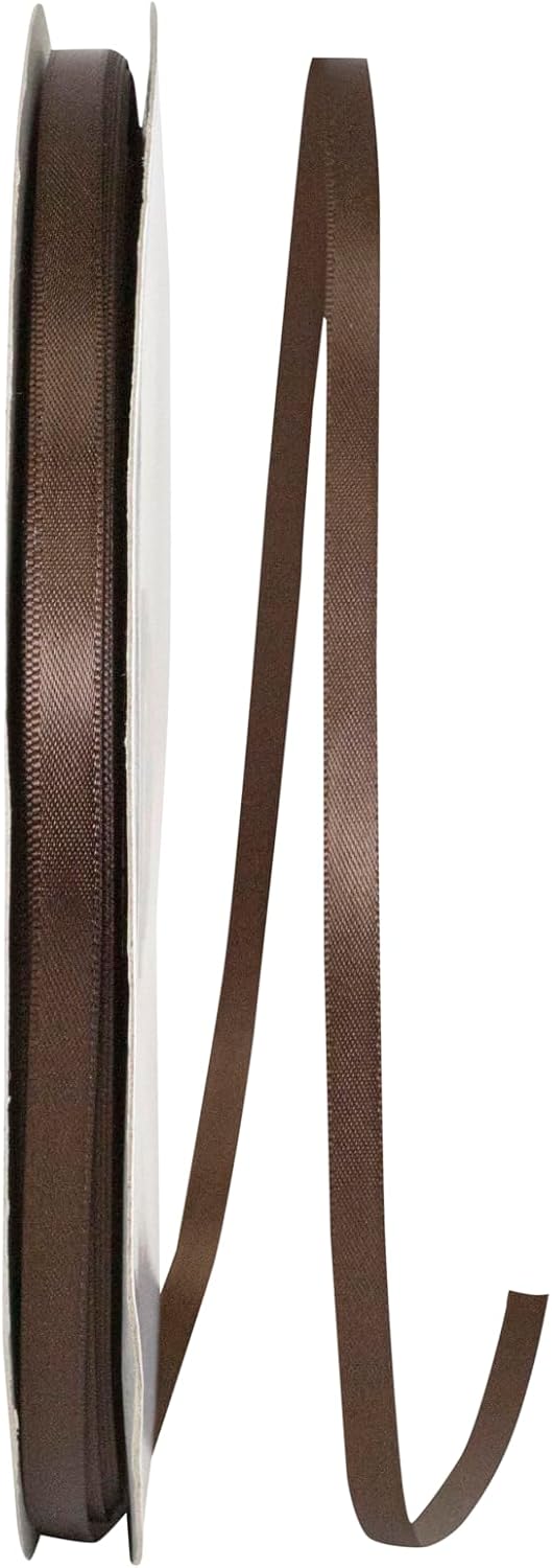 Reliant Ribbon 4950-705-01C Double Face Satin Ribbon, 1/4 Inch X 100 Yards, Chocolate Brown