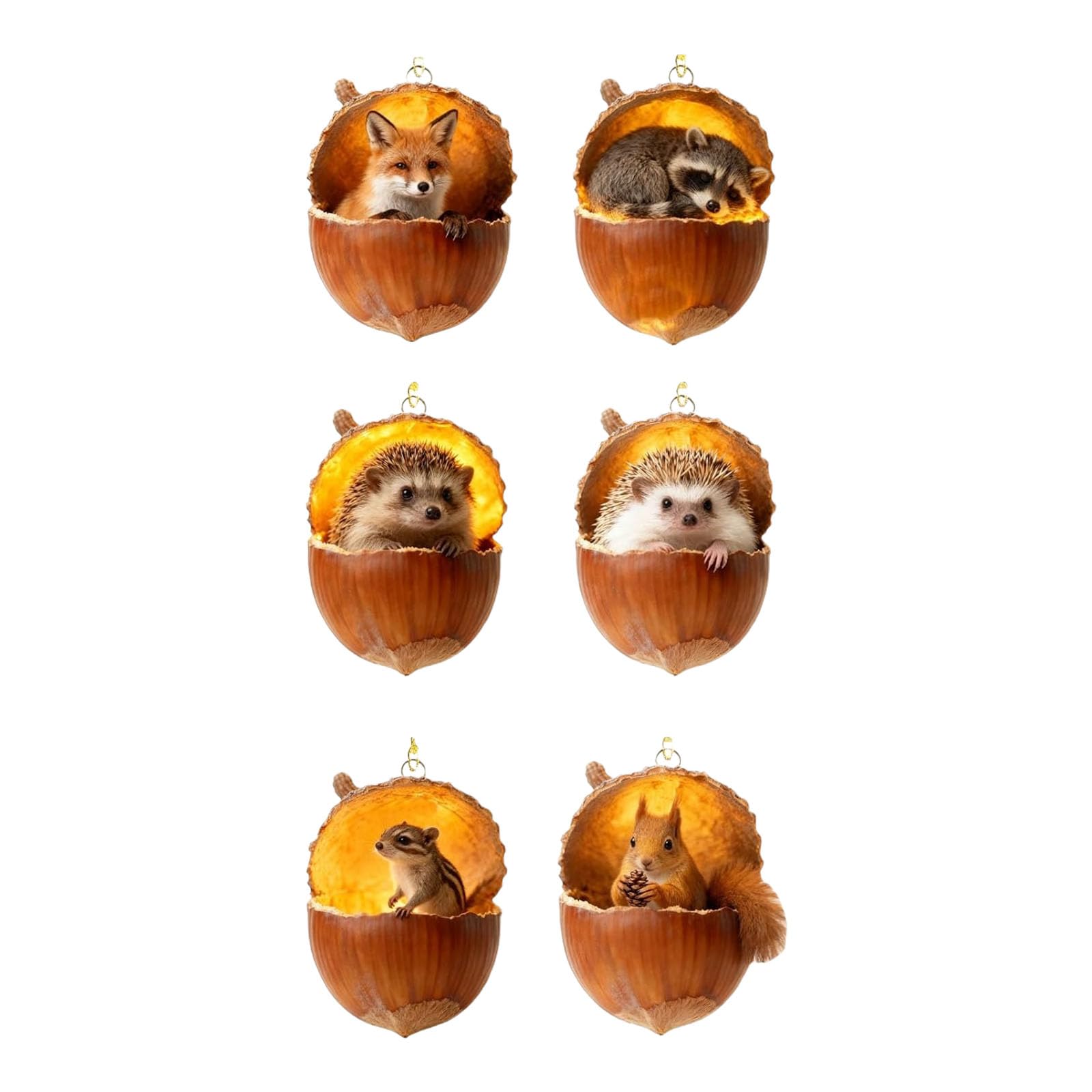 Zbiianxer Multicolor 6Pcs Acrylic Forests Animal Acorns Christmas Ornaments Acrylic Acorns Ornaments For Seasonal Holiday Party Use For Christmas Tree