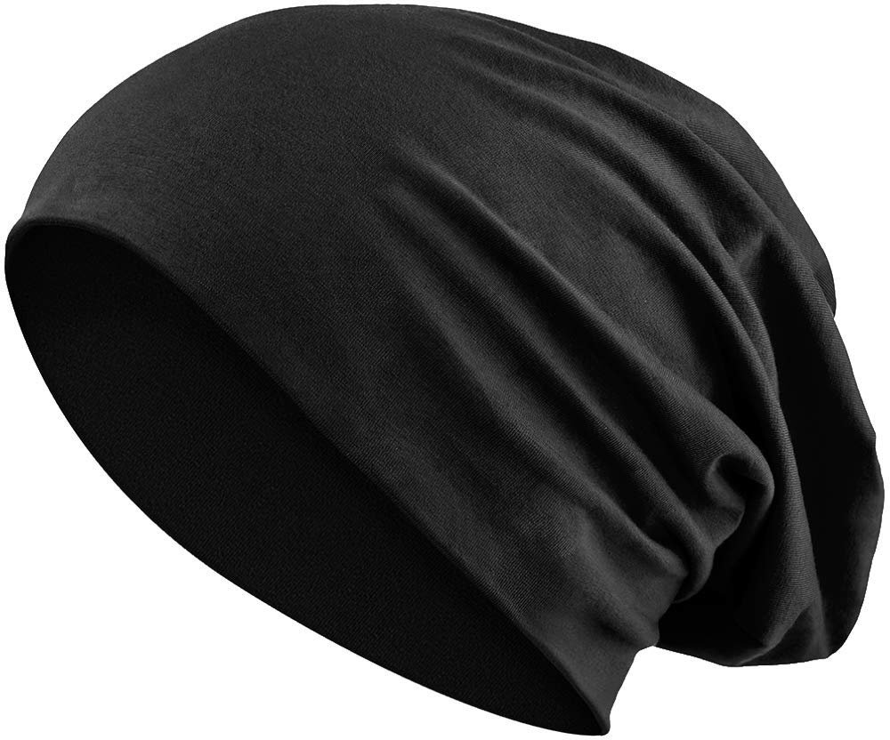 Jersey Cotton Elastic Long Slouch Beanie Unisex Hat Heather in 35 Assorted Colours (3) (Black)