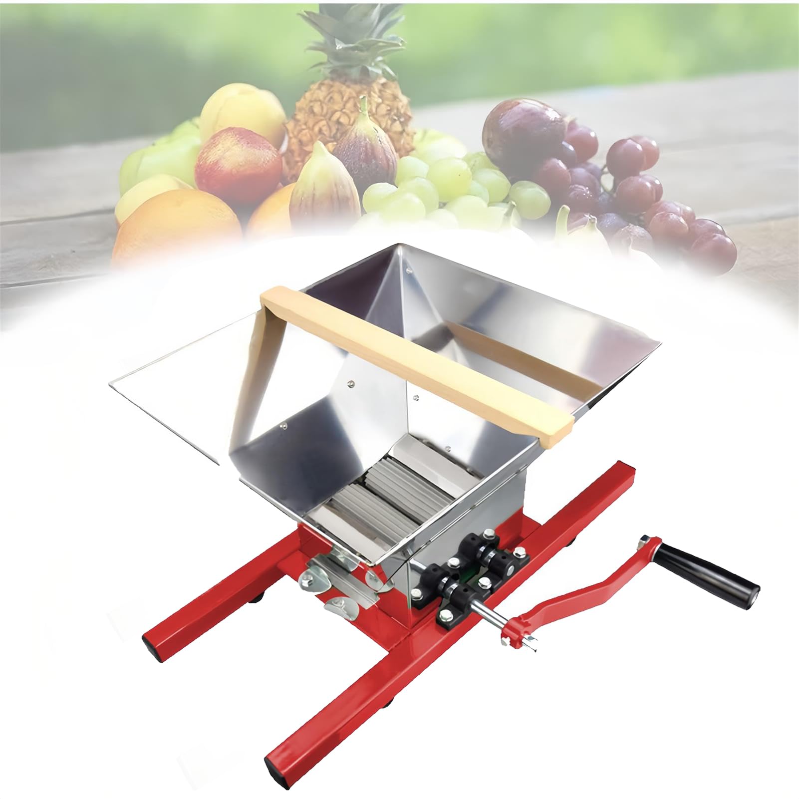 TUPOSTAR 7L Fruit Crusher, Portable Apple Pulper Grinder, Manual Juicer Grinder Stainless Steel, for Wine and Cider Pressing,Red