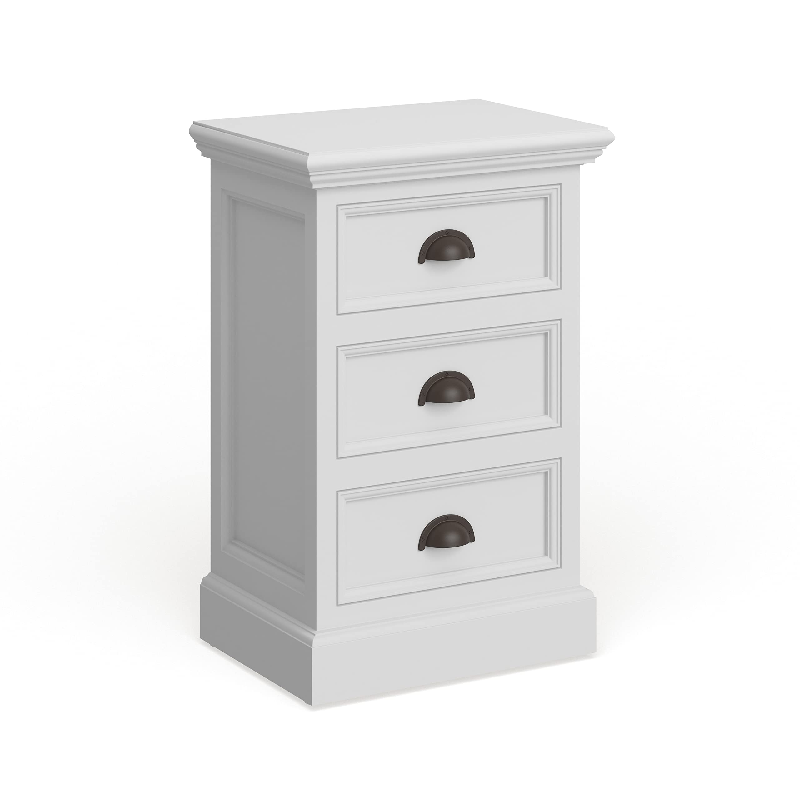 NovaSolo Halifax Pure White Mahogany Wood Bedside/Side Table/Night Stand/End Table With 3 Drawers