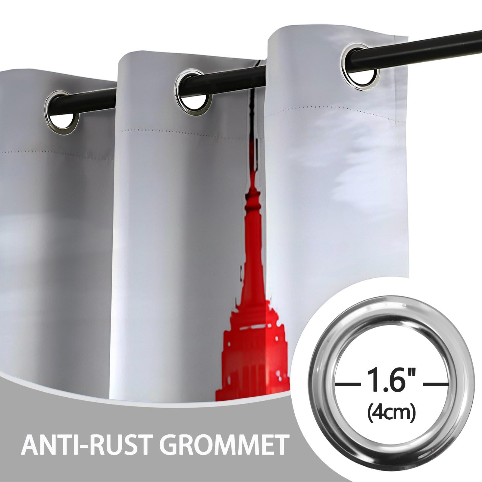 Rideau Occultant Motif Skyline Rétro de New York Gris Rouge, Rideau Thermique Isolant Anti Chaleur Tenture Opaque à Oeillets Isolation Anti UV pour Chambre Maison Salon, 140L x 250H cm (2 Panneaux)