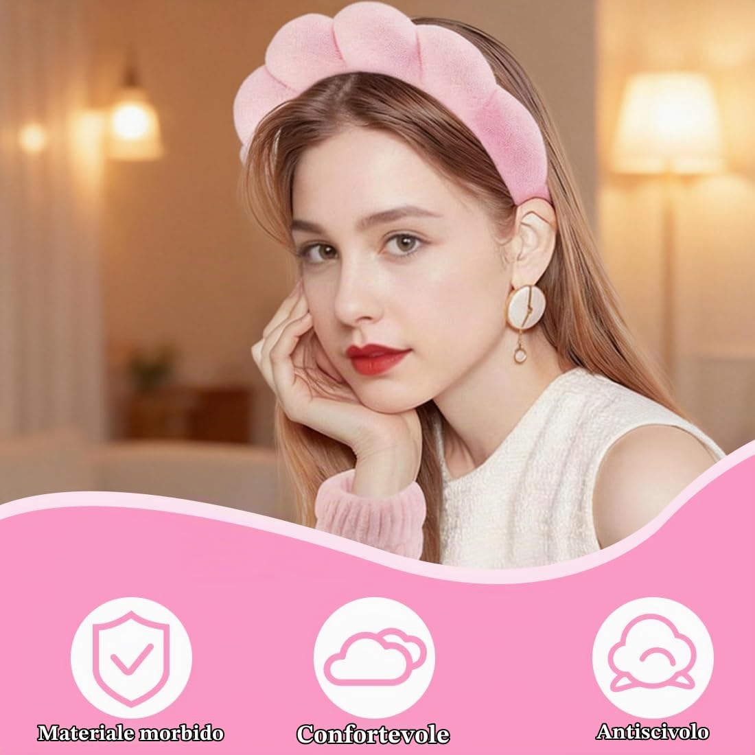Fascia Capelli Donna, 5 Pezzi, Set di Polsini Spugna Morbida Terry Panno Trucco Skincare Fascia Antiscivolo, Archetto elastico antiscivolo, Adatto per lavare il viso, massaggi, fare la doccia