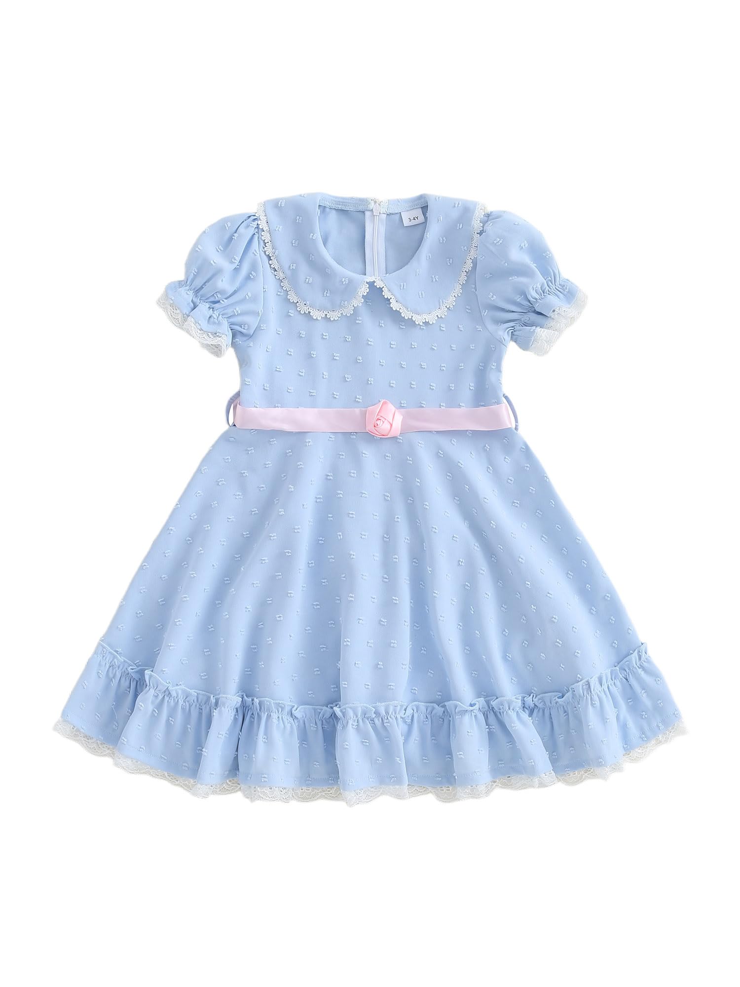 Jamnang Toddler Girl Halloween Twins Sisters Puff Sleeve Bow Belt Dress (Blue, 4 Years)