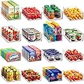 Munfix Set Of 16 Refrigerator Organizer Bins - Plastic Pantry Organization and Storage Baskets - Stackable Food Fridge Organizers with Cutout Handles for Freezer, Kitchen, Countertops, Cabinets