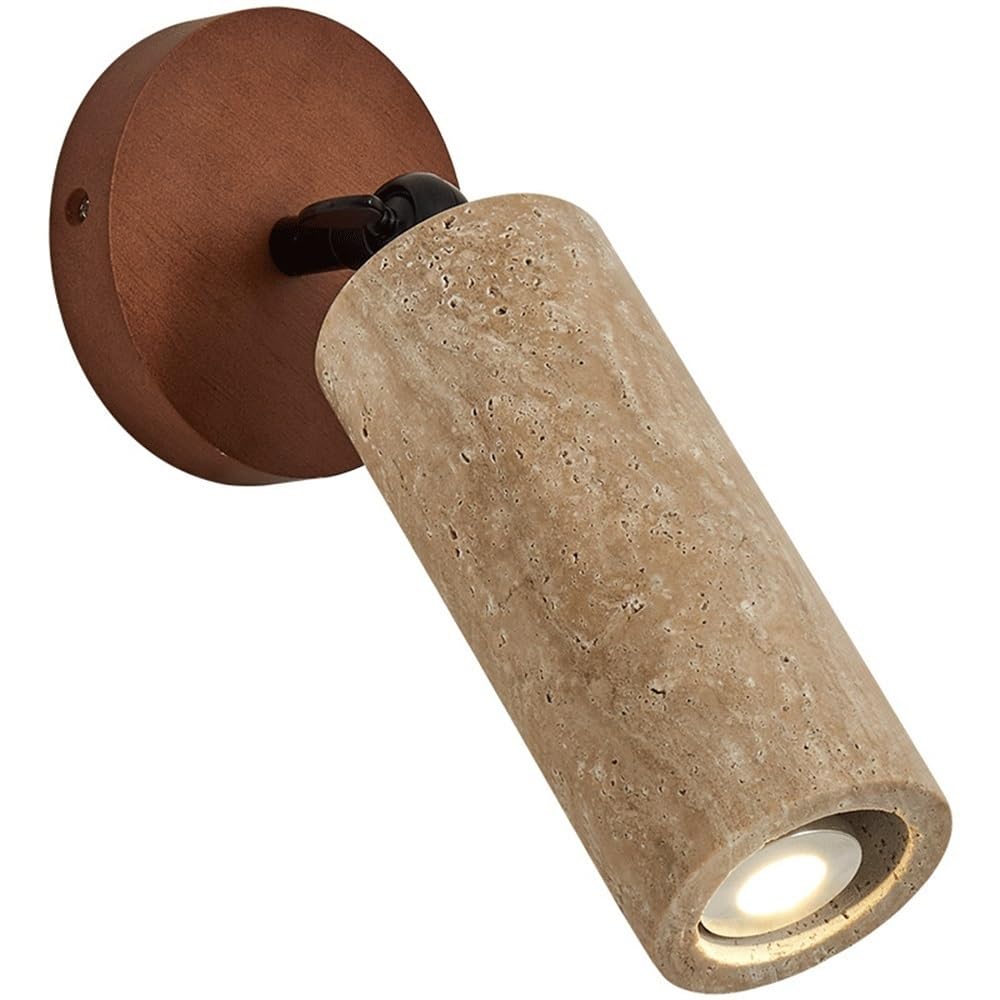 NHPJFDC Modern Travertine Wall Sconce Natural Stone and Walnut Color Base Adjustable Spotlight 3 Color Changing LED Wall Lamp for Bedside Living Room Hallway Entryway Study Room Lighting