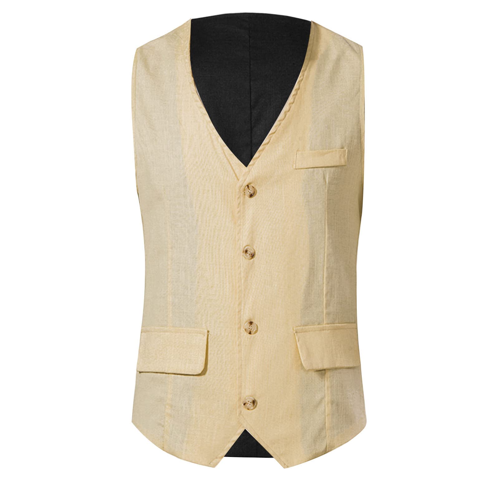 Męskie lniane kamizelki garniturowe Solidne kamizelki jednorzędowe dla mężczyzn Garnitur formalny Kamizelka do sukienki Kamizelka Slim Fit Business Retro Kamizelka V Neck Business Casual Kamizelka B