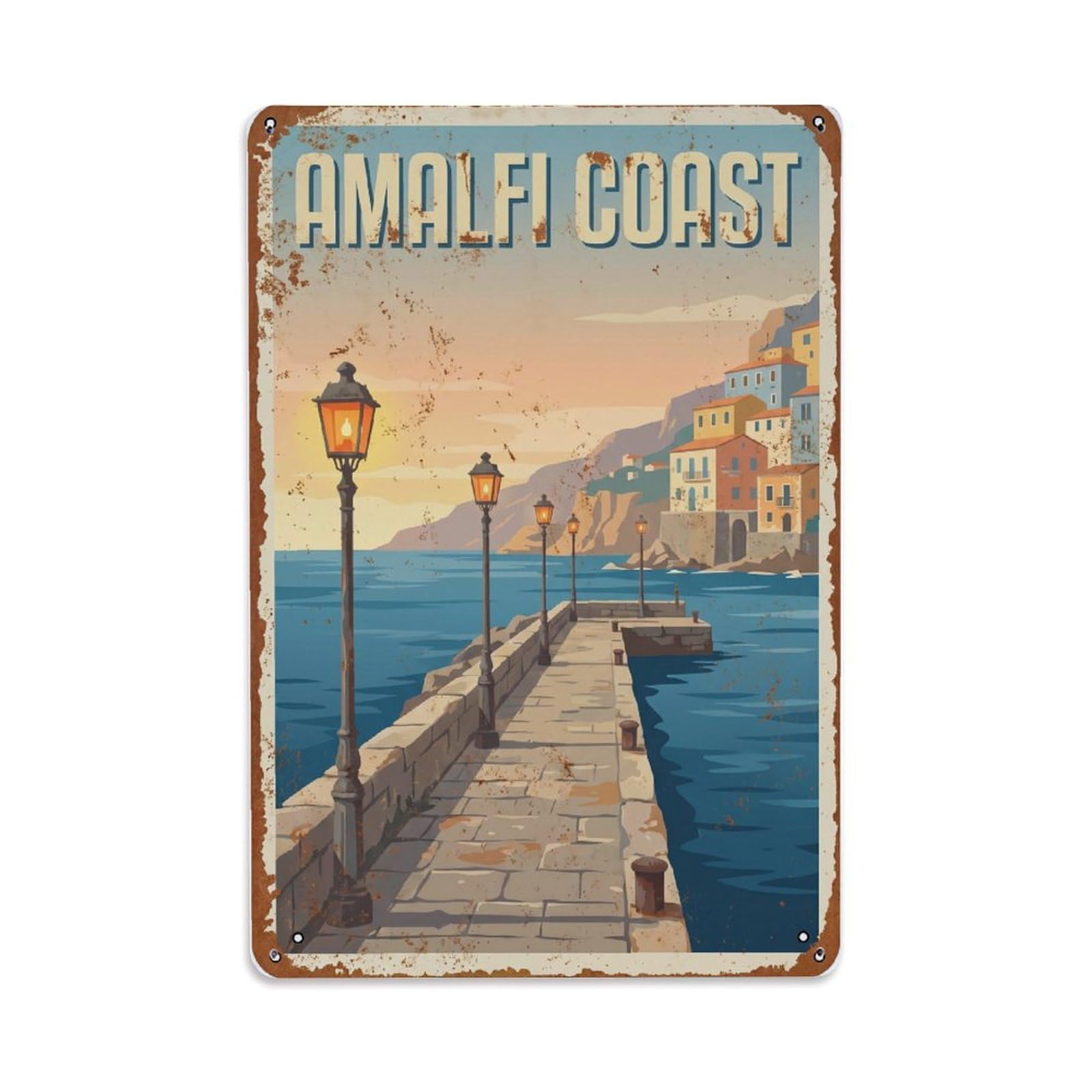 Vintage Travel Jetty Italy Stone（1） Metal Tin Sign Plaque Wall Decor for Cafe, Club Bar, Office, Home Garden Metal Poster 8x12Inch