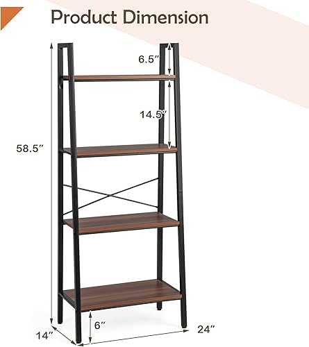 Miniatura 3 de Tangkula Estantería de escalera de 4 niveles, estantería abierta independiente con marco de metal y dispositivo antiderroche, estante de exhibición