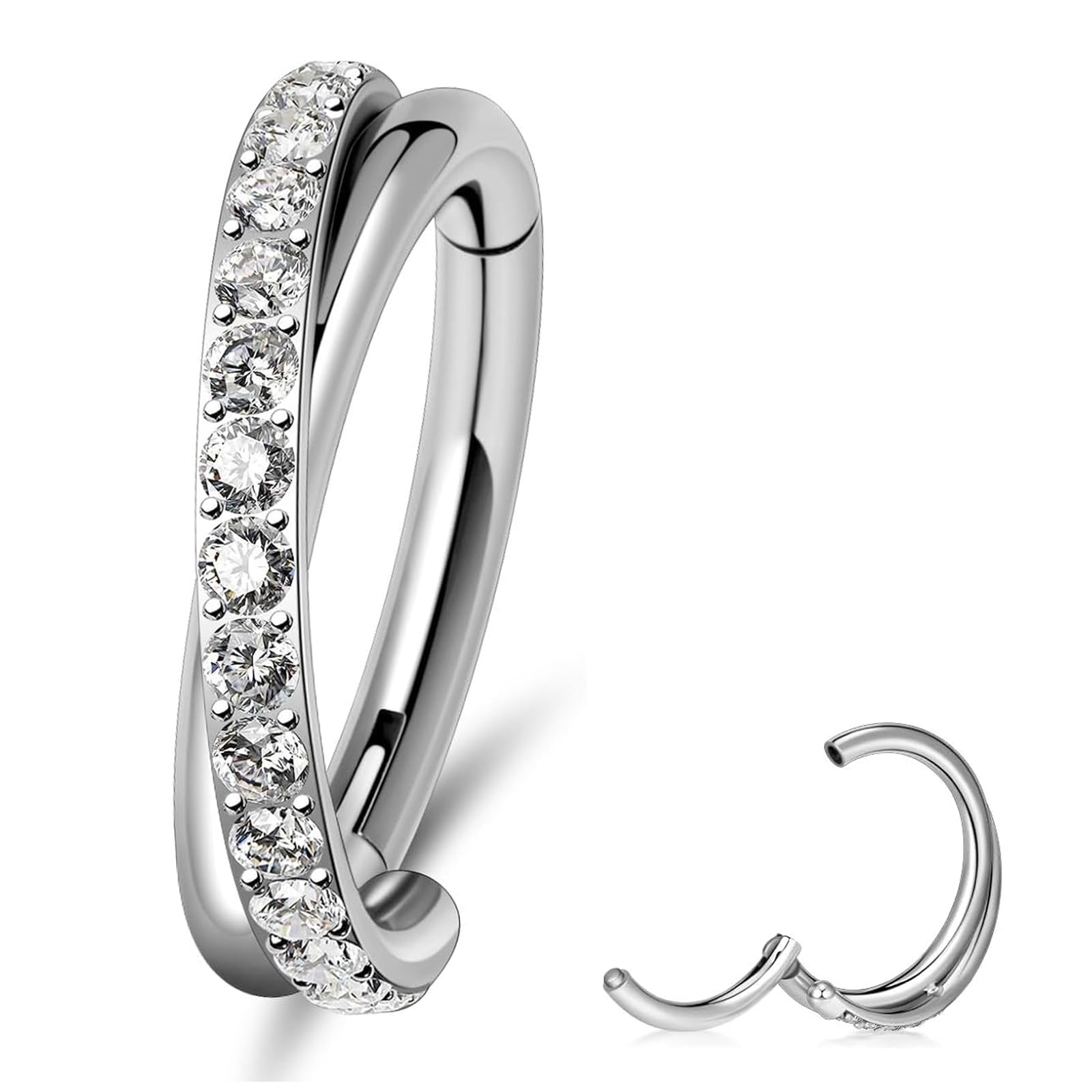 Omlalayi Helix Piercing,Pendientes de Hélice de Titanio,Doble Fila Hélice Joyería,Anillo de aro de Nariz,Titanio Aretes Joyería 8mm,Joyería Brillante, Circonita Cúbica,para Mujeres, Hombres y Niñas