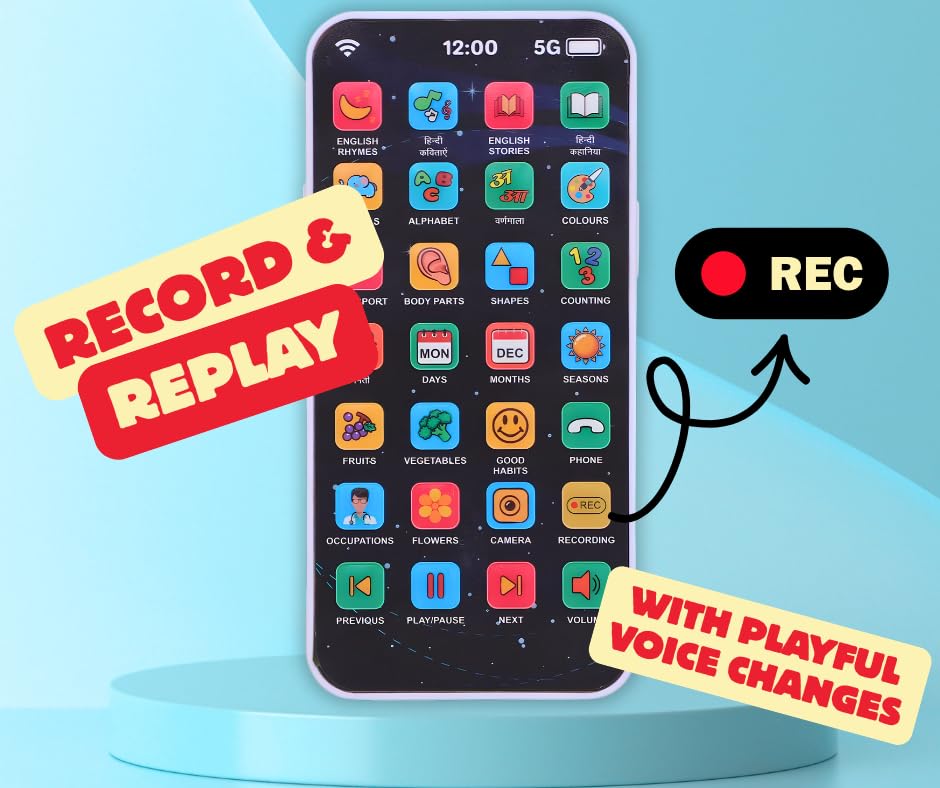Image of Play Craft EduPhone Educational Type-C Rechargeable Musical Toy 28 Functions, Alphabet, Numbers, Varnmala, Animal Sounds, Nursery Rhymes in English & Hindi for Age 2 Years to 10 Years
