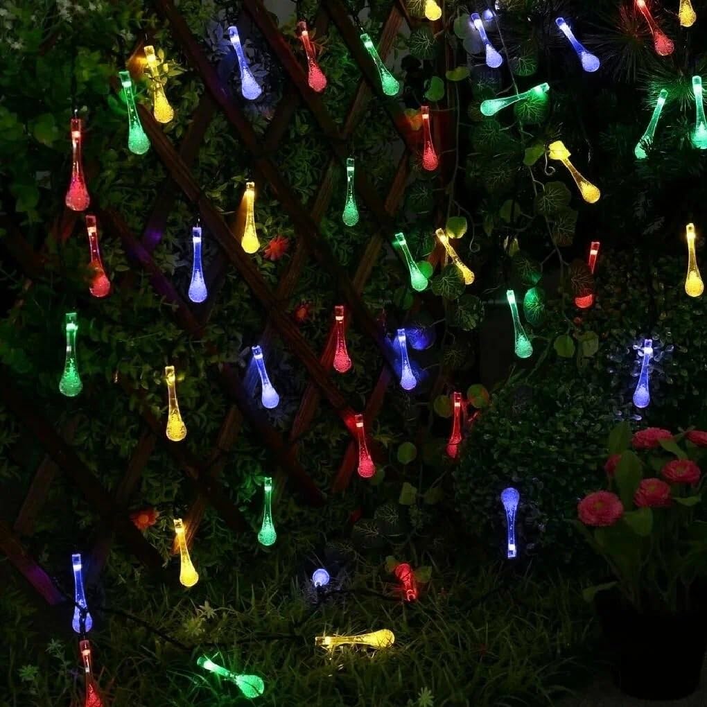 Solarleuchten für den Außenbereich, 6,3 m, 30 LEDs, Tropfenform, mehrfarbig, Lichterkette, LED-Außenlichter, wasserdicht, für Garten, Terrasse, Hof, Baum, Party, Hochzeit,