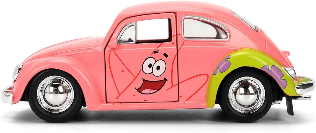 Jada Spongebob Squarepants Patrick Star 1959 VW Beetle - Die-Cast Vehicle Toys - 1:32 Scale, Detailed Exterior, Chrome Accents - Hollywood Rides Series - Ages 8+ - Pink/Green image 3