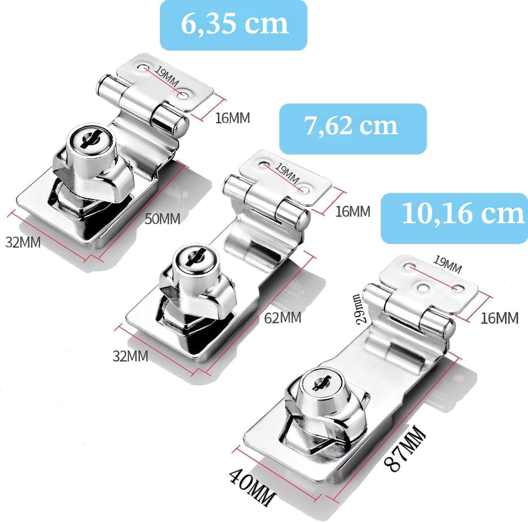 Lucchetto a serratura, chiusura a chiave con diverse chiavi, cassetto armadietto Serratura, Lucchetto Hasp, Chiusure Hasp, chiavistello, serratura per porte (Silver Right Angle 3 Inch)